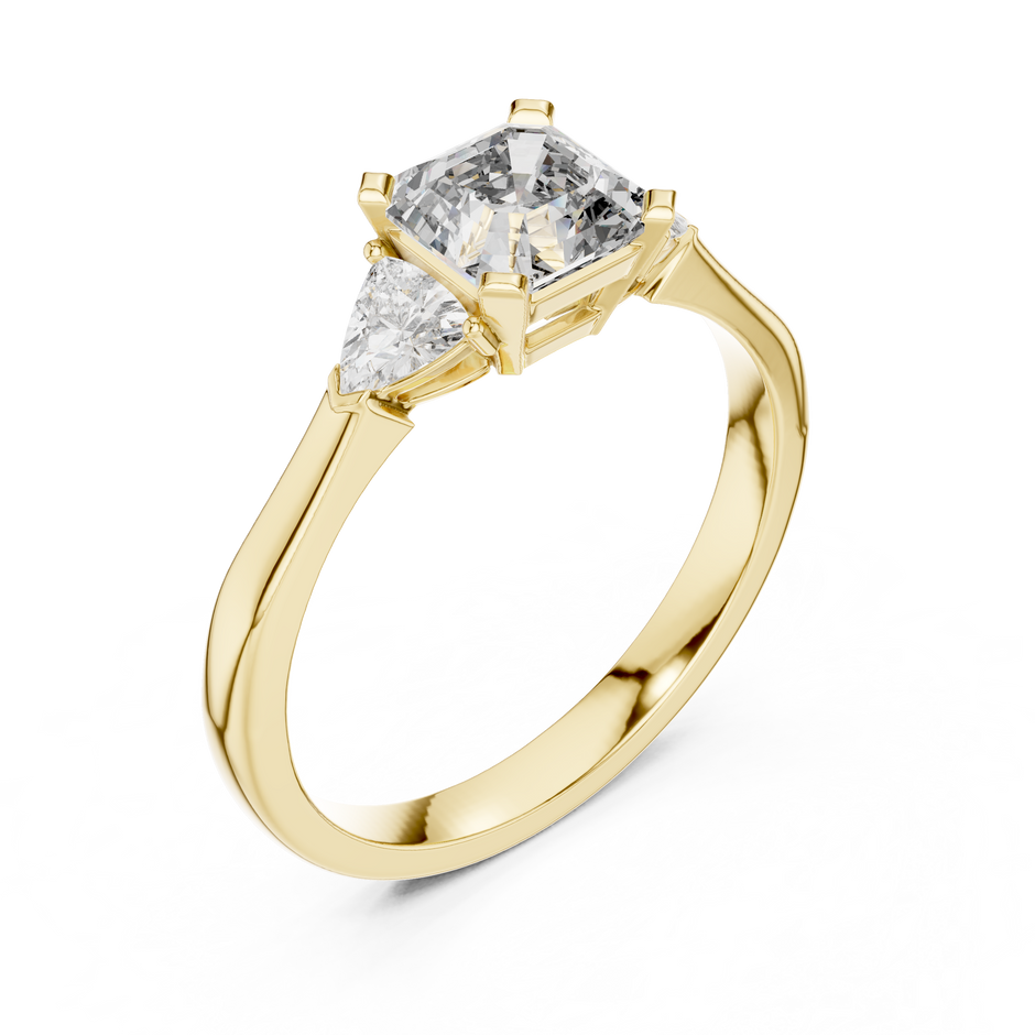 1.00 Ct Asscher-Trillion Cut Three-Stone Lab Grown Diamond Solitaire Ring