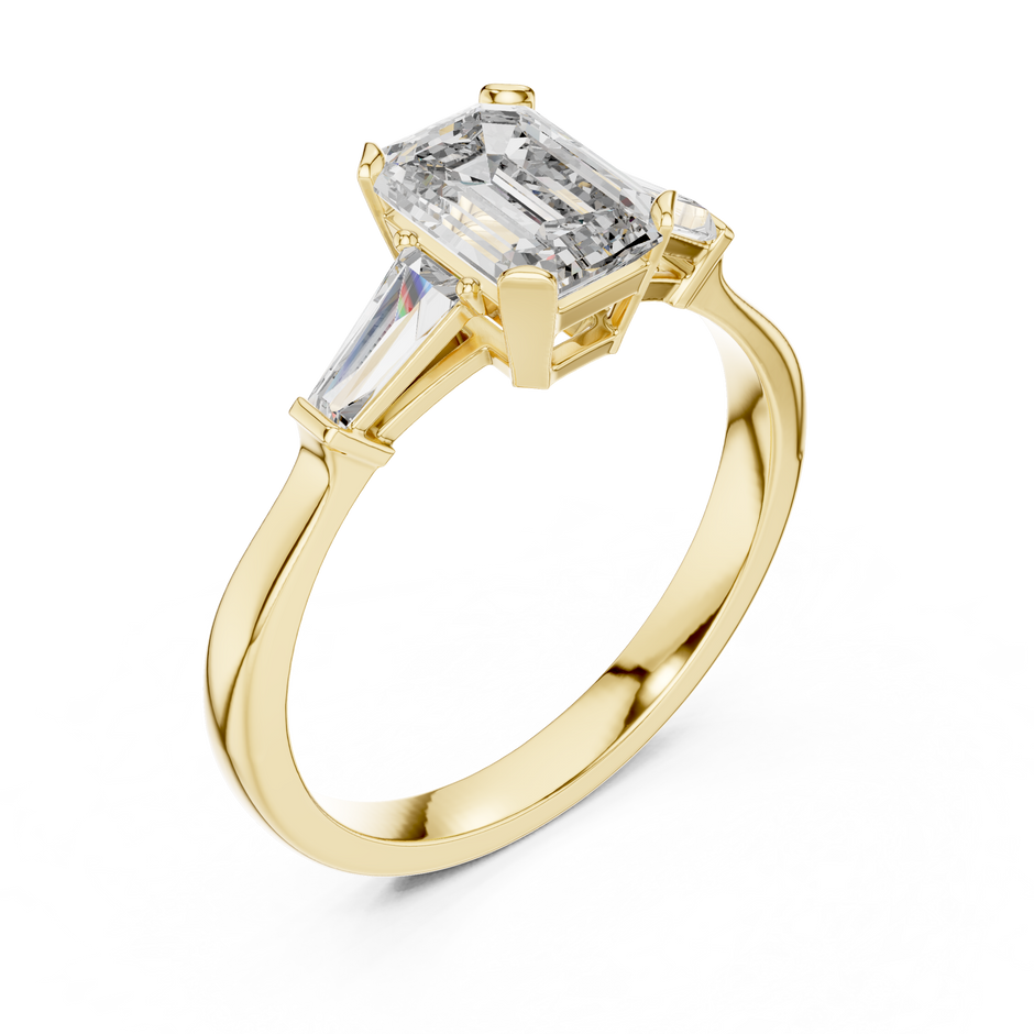 1.00 Ct Emerald-Baguette Cut Three-Stone Lab Grown Diamond Solitaire Ring