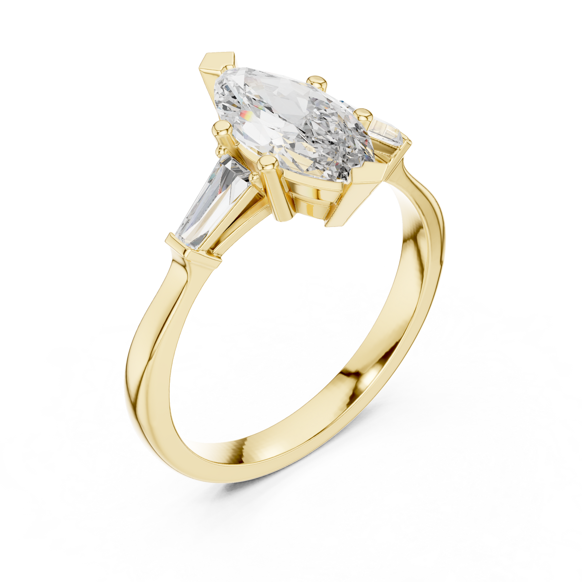 1.10 Ct Marquise-Baguette Cut Three-Stone Lab Grown Diamond Ring