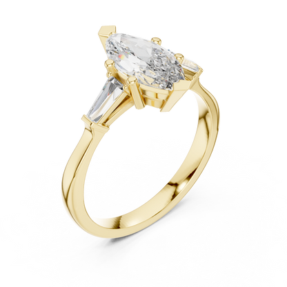 1.10 Ct Marquise-Baguette Cut Three-Stone Lab Grown Diamond Ring