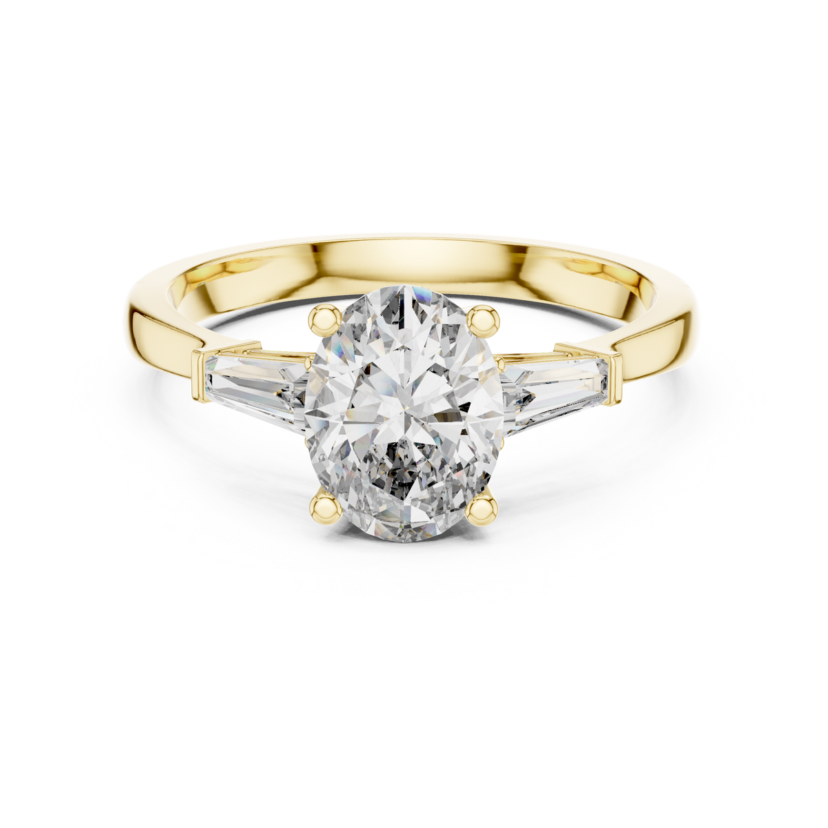 1.10 Ct Oval-Baguette Cut Three-Stone Lab Grown Diamond Solitaire Ring