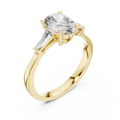 1.10 Ct Oval-Baguette Cut Three-Stone Lab Grown Diamond Solitaire Ring