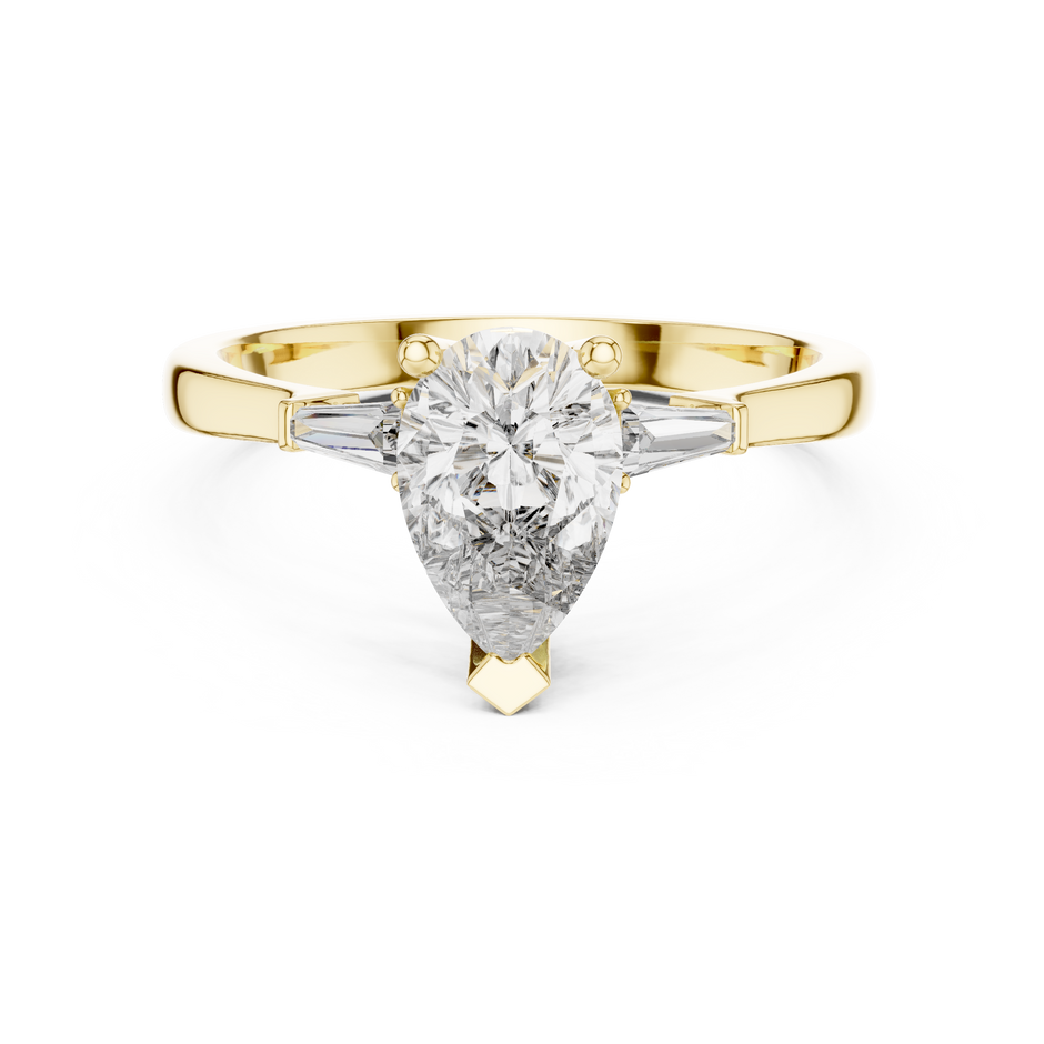 1.00 Ct Pear-Baguette Cut Three-Stone Lab Grown Diamond Solitaire Ring