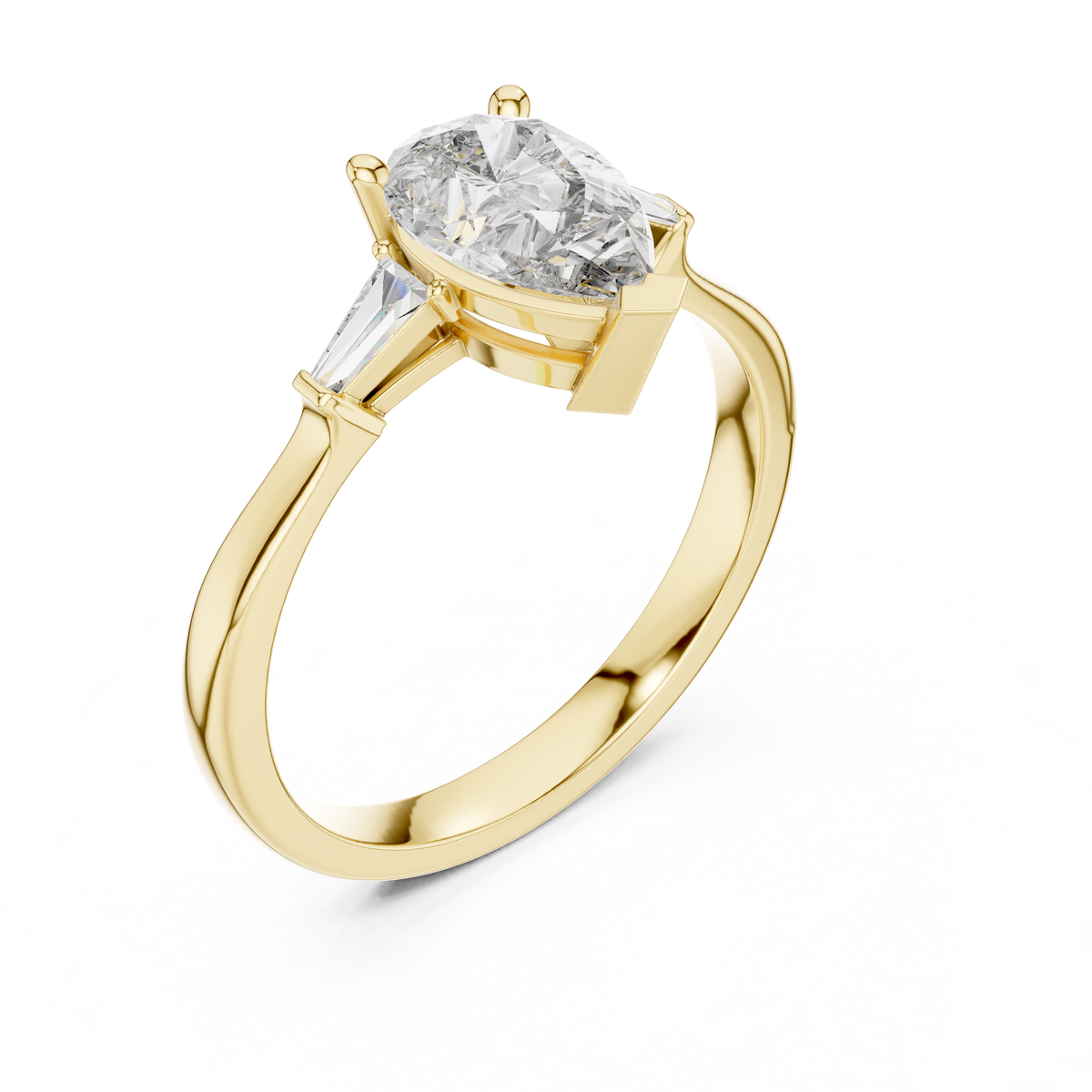 1.00 Ct Pear-Baguette Cut Three-Stone Lab Grown Diamond Solitaire Ring