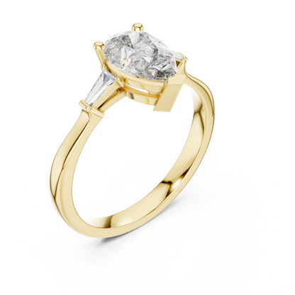 1.00 Ct Pear-Baguette Cut Three-Stone Lab Grown Diamond Solitaire Ring