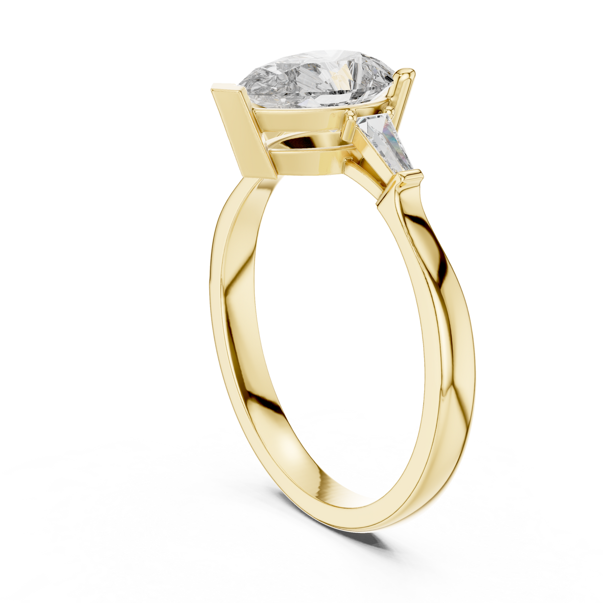1.00 Ct Pear-Baguette Cut Three-Stone Lab Grown Diamond Solitaire Ring