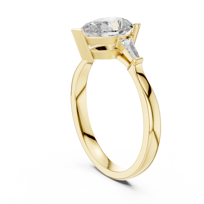 1.00 Ct Pear-Baguette Cut Three-Stone Lab Grown Diamond Solitaire Ring