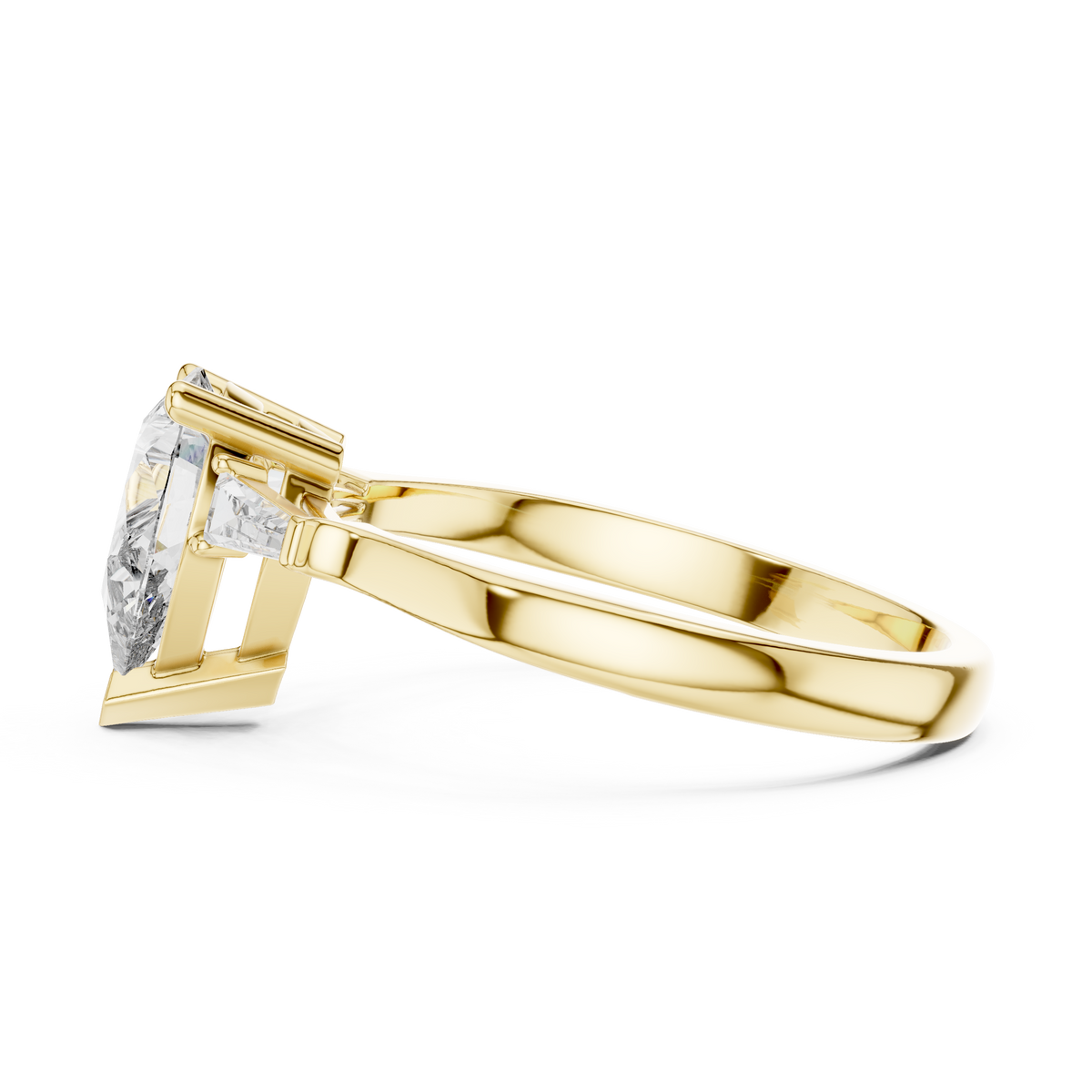 1.00 Ct Pear-Baguette Cut Three-Stone Lab Grown Diamond Solitaire Ring