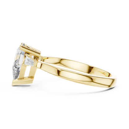 1.00 Ct Pear-Baguette Cut Three-Stone Lab Grown Diamond Solitaire Ring