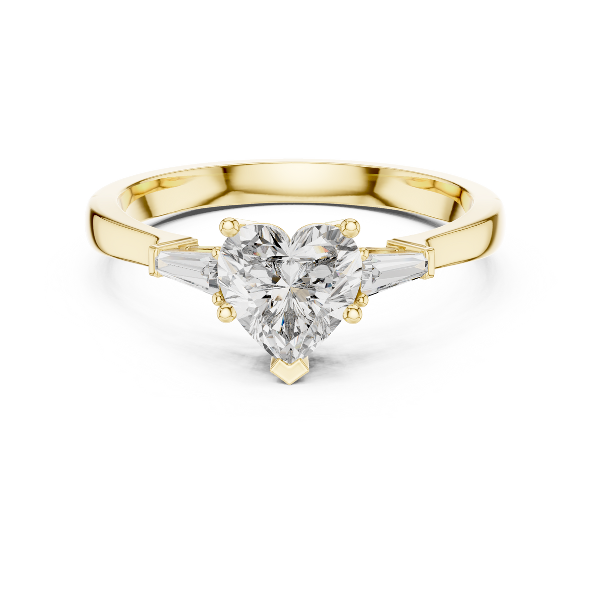 1.00 Ct Heart-Baguette Cut Three-Stone Lab Grown Diamond Solitaire Ring