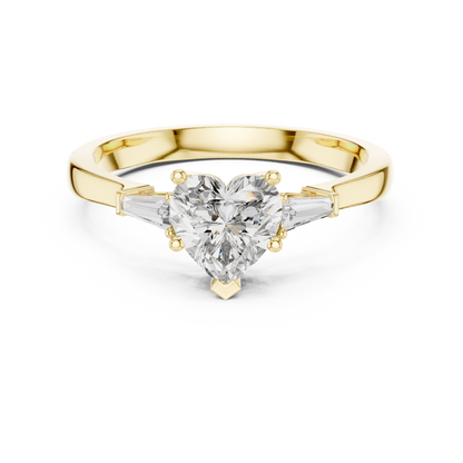 1.00 Ct Heart-Baguette Cut Three-Stone Lab Grown Diamond Solitaire Ring