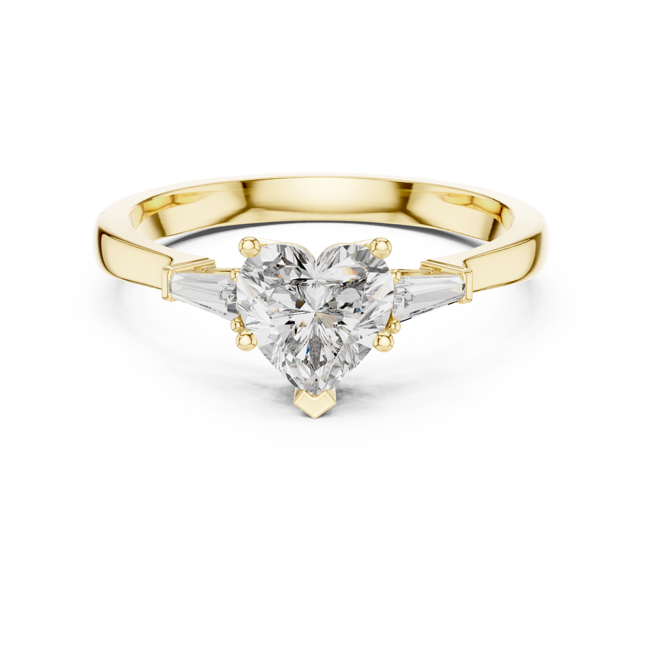 1.00 Ct Heart-Baguette Cut Three-Stone Lab Grown Diamond Solitaire Ring