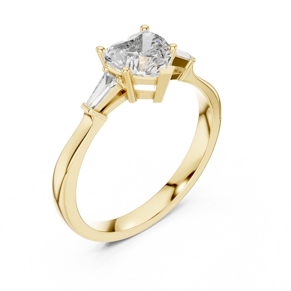 1.00 Ct Heart-Baguette Cut Three-Stone Lab Grown Diamond Solitaire Ring