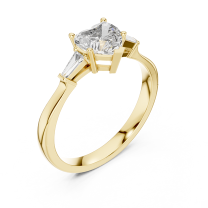 1.00 Ct Heart-Baguette Cut Three-Stone Lab Grown Diamond Solitaire Ring