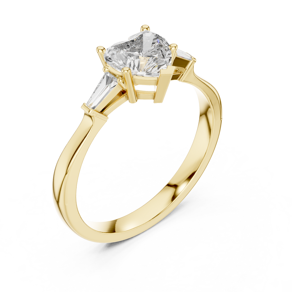 1.00 Ct Heart-Baguette Cut Three-Stone Lab Grown Diamond Solitaire Ring