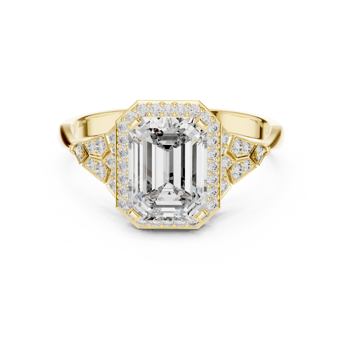 1.70 Ct Emerald Cut Halo Accented Solitaire Lab Grown Diamond Ring