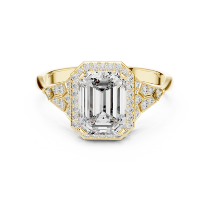 1.70 Ct Emerald Cut Halo Accented Solitaire Lab Grown Diamond Ring