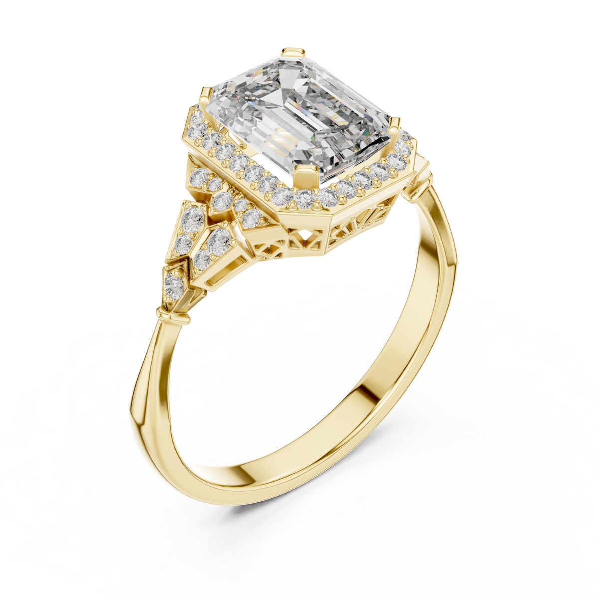 1.70 Ct Emerald Cut Halo Accented Solitaire Lab Grown Diamond Ring