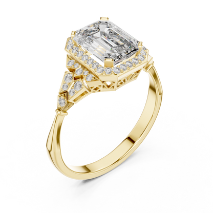 1.70 Ct Emerald Cut Halo Accented Solitaire Lab Grown Diamond Ring
