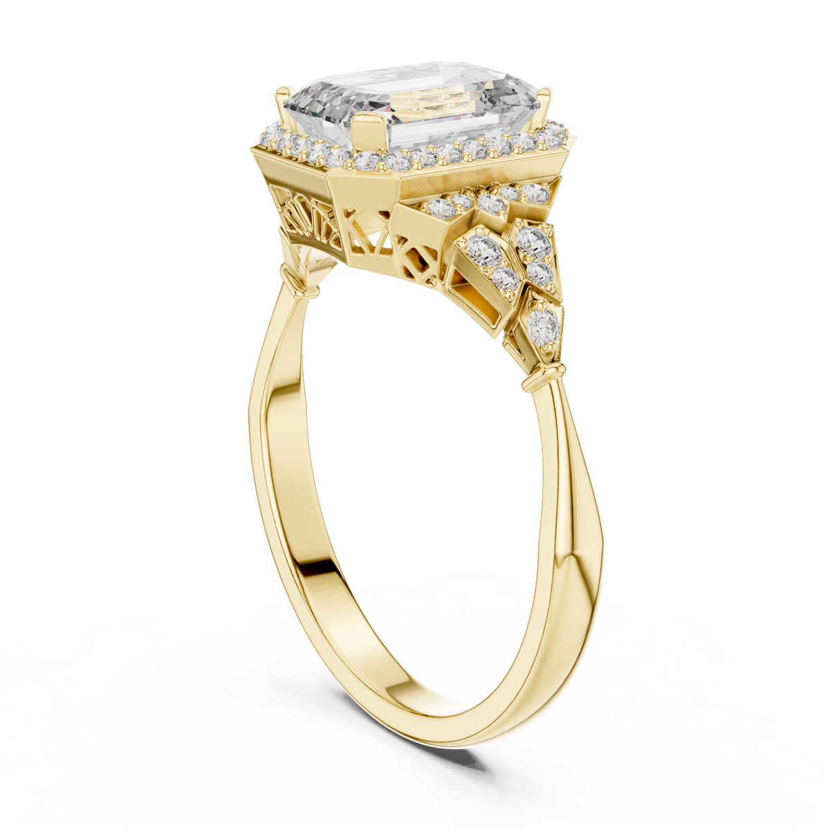 1.70 Ct Emerald Cut Halo Accented Solitaire Lab Grown Diamond Ring