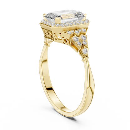 1.70 Ct Emerald Cut Halo Accented Solitaire Lab Grown Diamond Ring