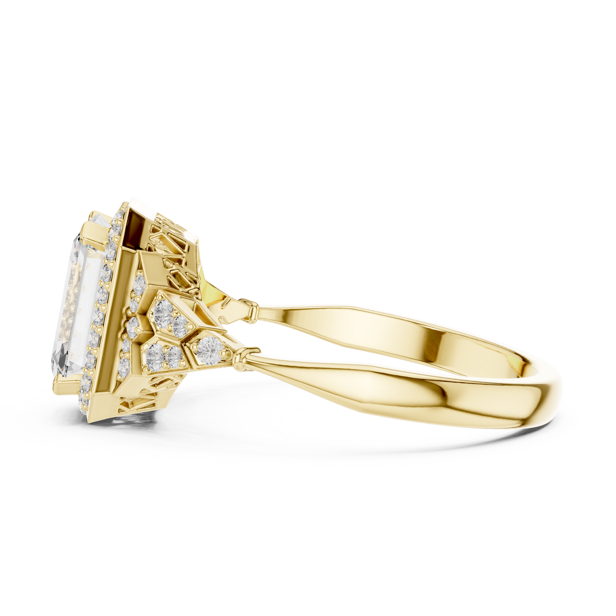 1.70 Ct Emerald Cut Halo Accented Solitaire Lab Grown Diamond Ring
