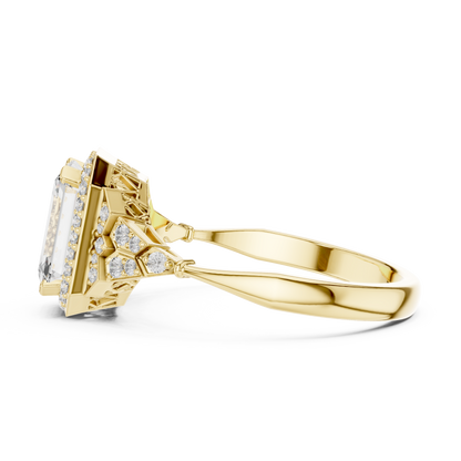 1.70 Ct Emerald Cut Halo Accented Solitaire Lab Grown Diamond Ring