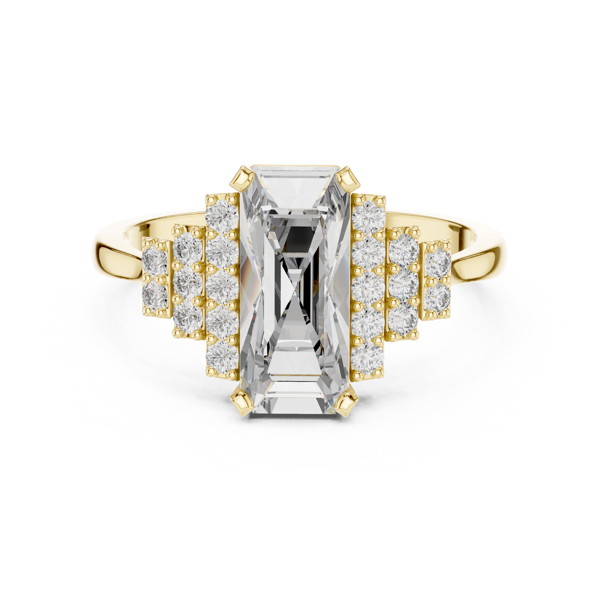 1.80 Ct Emerald Cut Cluster Accented Solitaire Lab Grown Diamond Ring