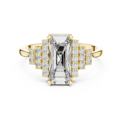 1.80 Ct Emerald Cut Cluster Accented Solitaire Lab Grown Diamond Ring