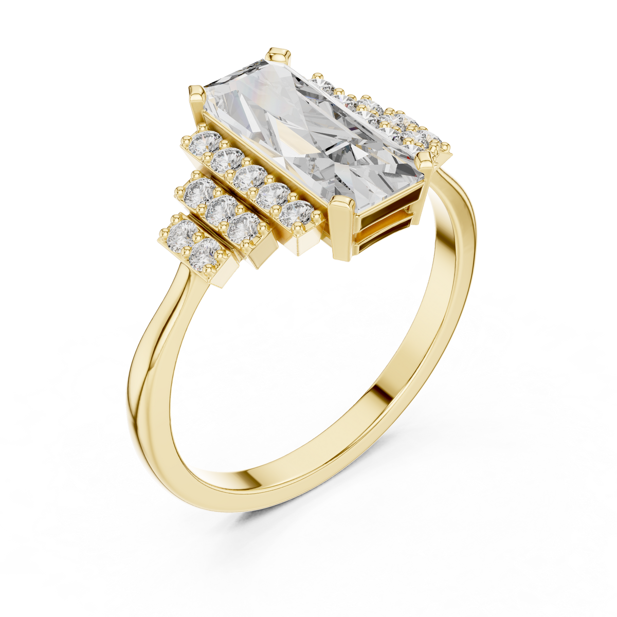 1.80 Ct Emerald Cut Cluster Accented Solitaire Lab Grown Diamond Ring