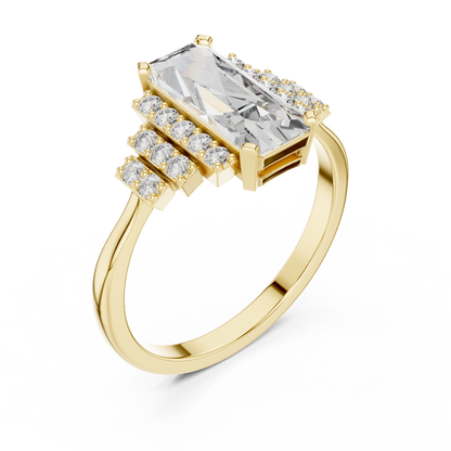 1.80 Ct Emerald Cut Cluster Accented Solitaire Lab Grown Diamond Ring