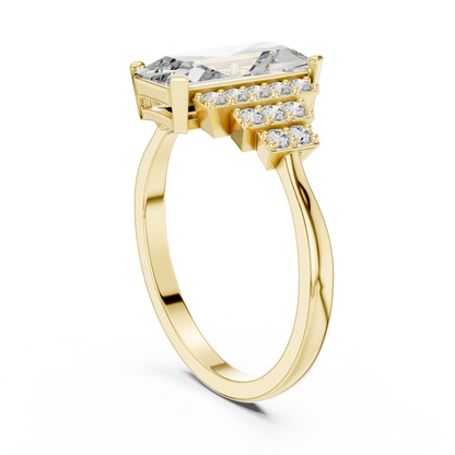 1.80 Ct Emerald Cut Cluster Accented Solitaire Lab Grown Diamond Ring