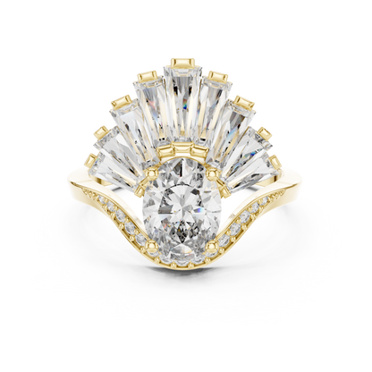 1.00 Ct Oval-Baguette Cut Fan Cluster Solitaire Lab Grown Diamond Ring