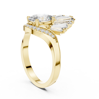 1.00 Ct Oval-Baguette Cut Fan Cluster Solitaire Lab Grown Diamond Ring