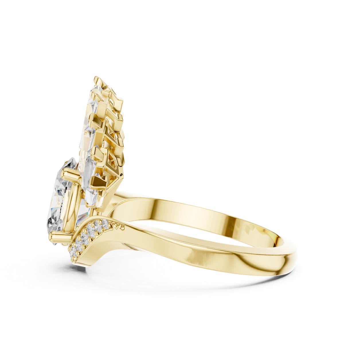 1.00 Ct Oval-Baguette Cut Fan Cluster Solitaire Lab Grown Diamond Ring