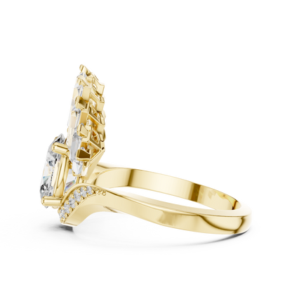 1.00 Ct Oval-Baguette Cut Fan Cluster Solitaire Lab Grown Diamond Ring
