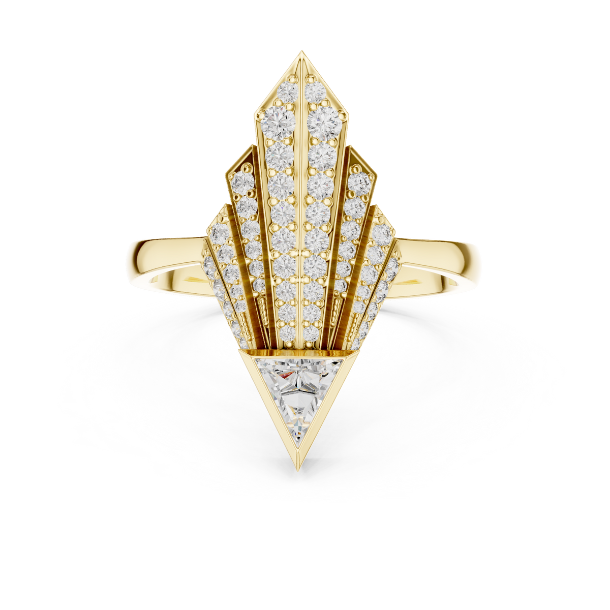 0.25 Ct Trillion Cut Fan Cluster Accented Lab Grown Diamond Ring