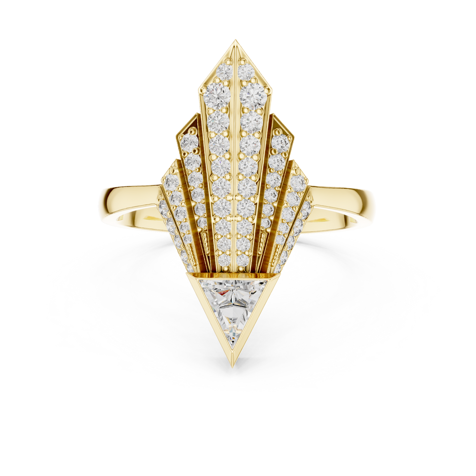 0.25 Ct Trillion Cut Fan Cluster Accented Lab Grown Diamond Ring