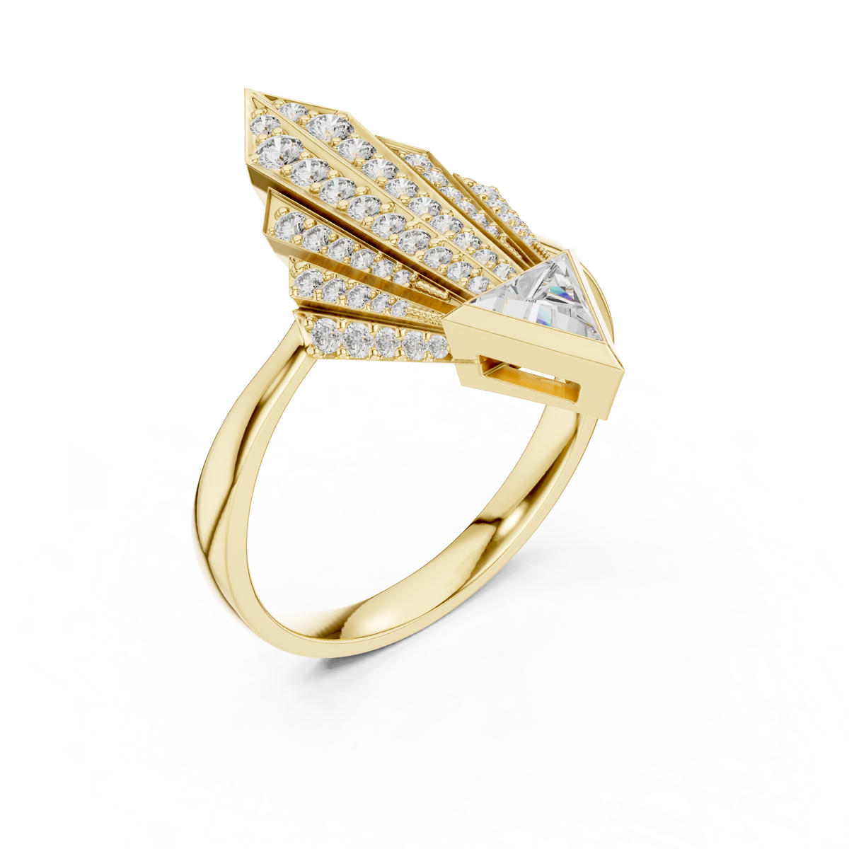 0.25 Ct Trillion Cut Fan Cluster Accented Lab Grown Diamond Ring