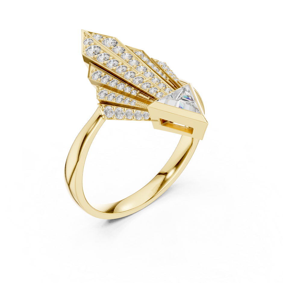 0.25 Ct Trillion Cut Fan Cluster Accented Lab Grown Diamond Ring