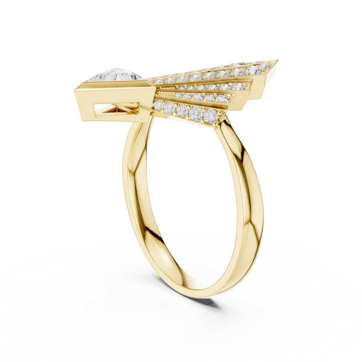0.25 Ct Trillion Cut Fan Cluster Accented Lab Grown Diamond Ring