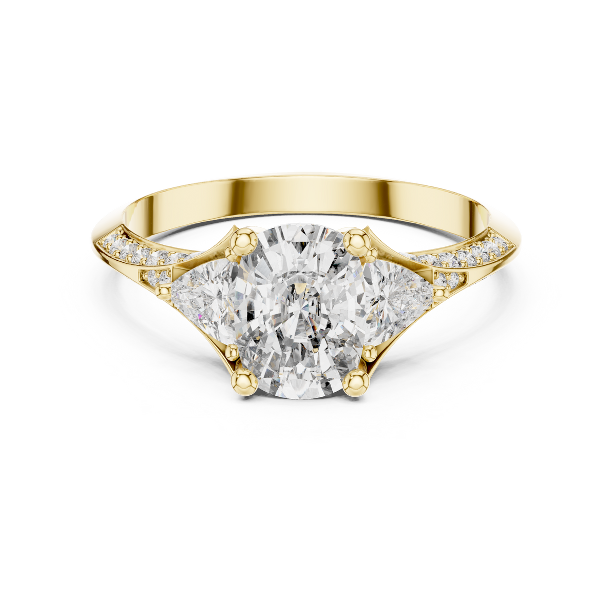 1.20 Ct Cushion-Trillion Cut Pave Set Three-Stone Solitaire Lab Grown Diamond Ring