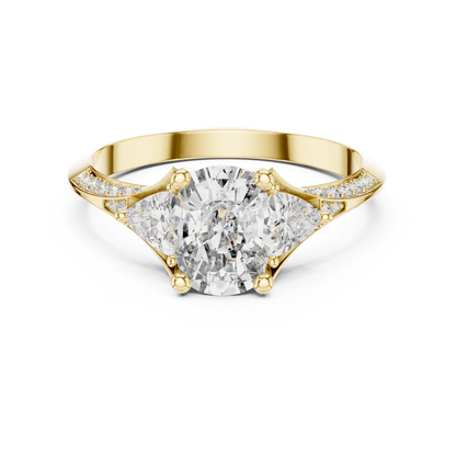 1.20 Ct Cushion-Trillion Cut Pave Set Three-Stone Solitaire Lab Grown Diamond Ring