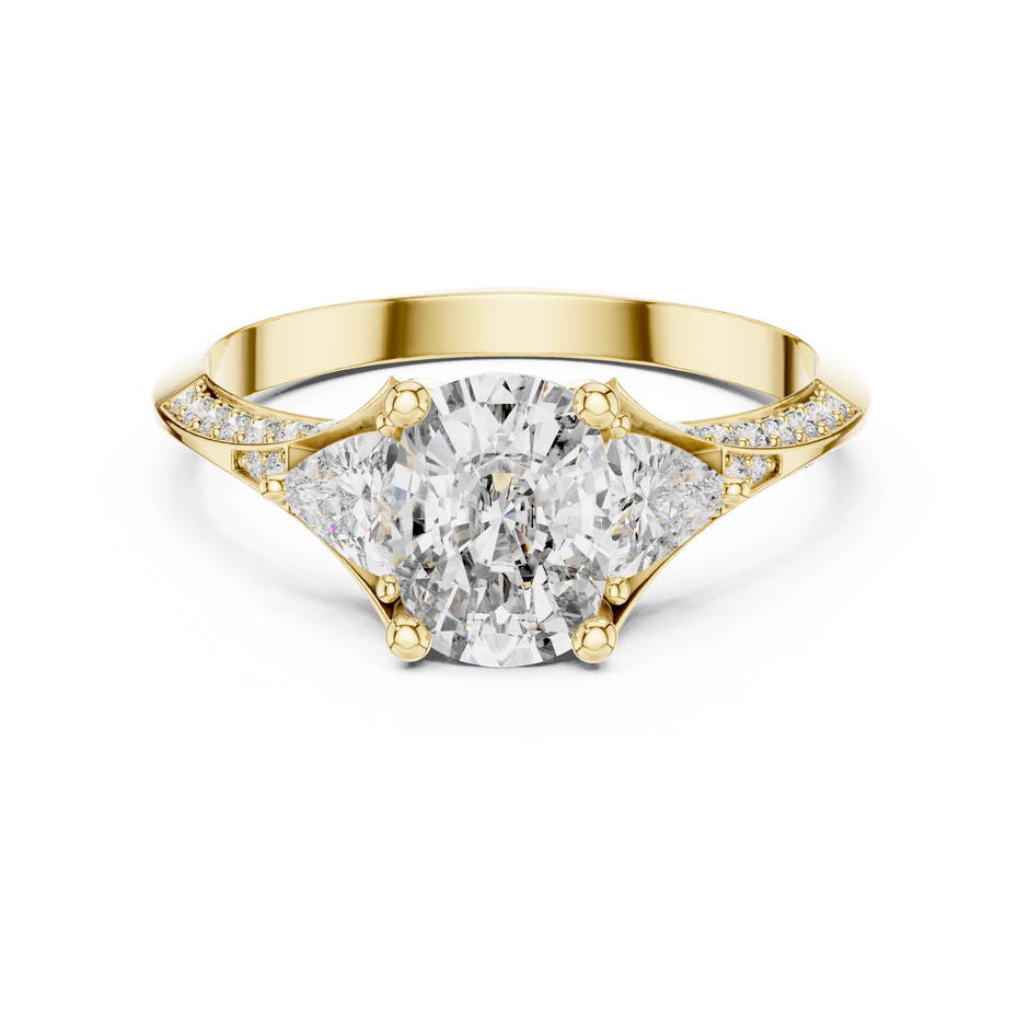 1.20 Ct Cushion-Trillion Cut Pave Set Three-Stone Solitaire Lab Grown Diamond Ring
