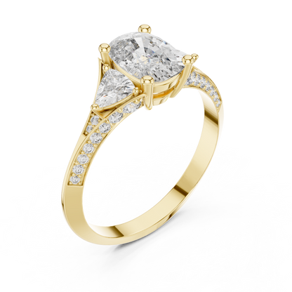 1.20 Ct Cushion-Trillion Cut Pave Set Three-Stone Solitaire Lab Grown Diamond Ring