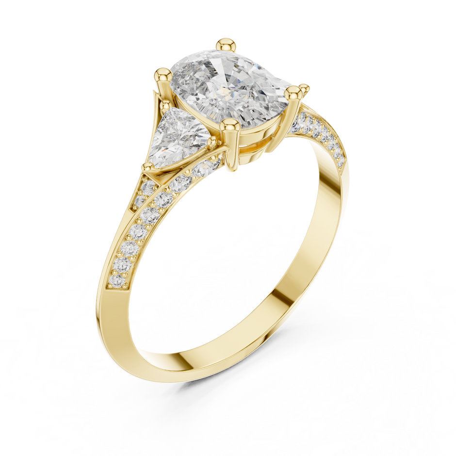 1.20 Ct Cushion-Trillion Cut Pave Set Three-Stone Solitaire Lab Grown Diamond Ring
