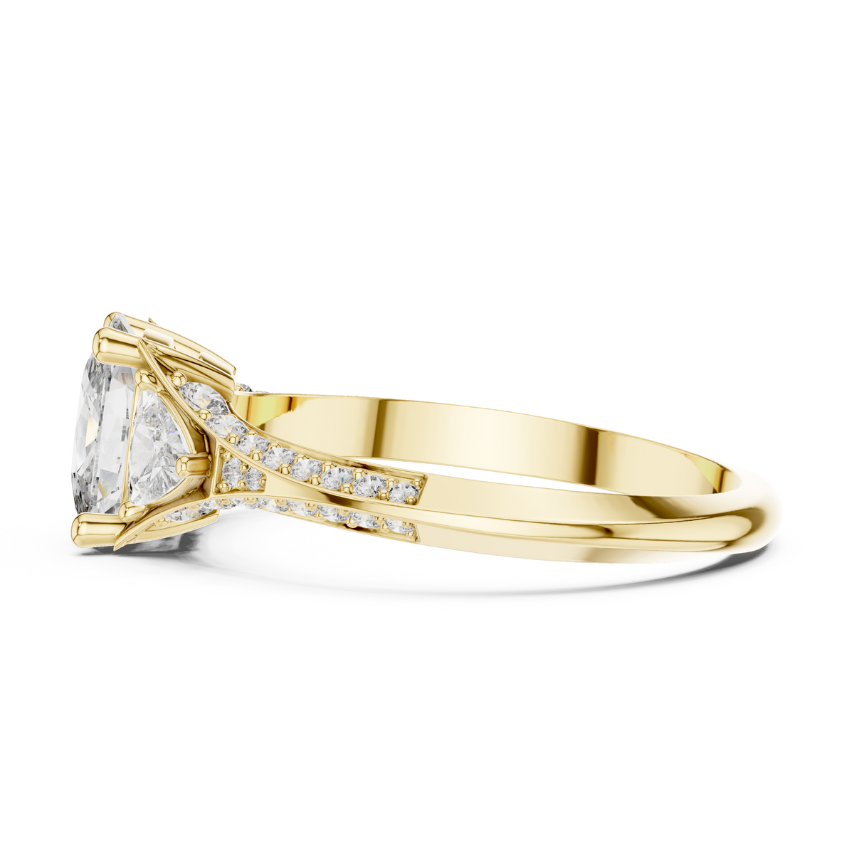 1.20 Ct Cushion-Trillion Cut Pave Set Three-Stone Solitaire Lab Grown Diamond Ring