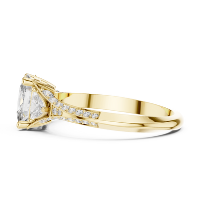 1.20 Ct Cushion-Trillion Cut Pave Set Three-Stone Solitaire Lab Grown Diamond Ring