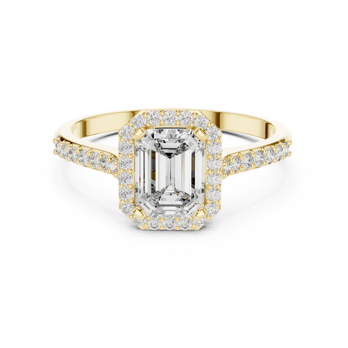 0.85 Ct Emerald Cut Halo Pave Solitaire Lab Grown Diamond Ring