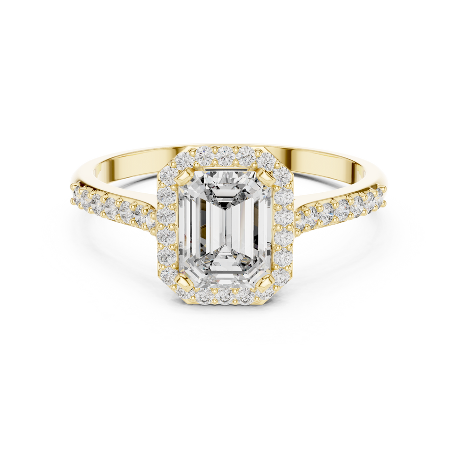 0.85 Ct Emerald Cut Halo Pave Solitaire Lab Grown Diamond Ring